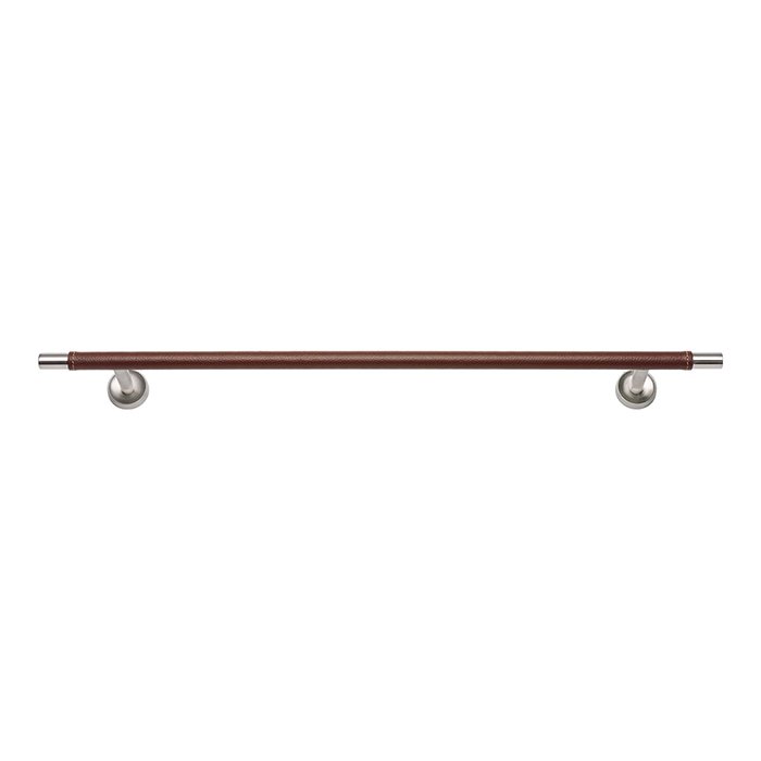 24" Towel Bar in Brown Leather and Stainless Steel