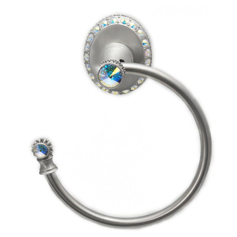 Towel Ring Left Large Backplate in Cobblestone with Jet Crystal