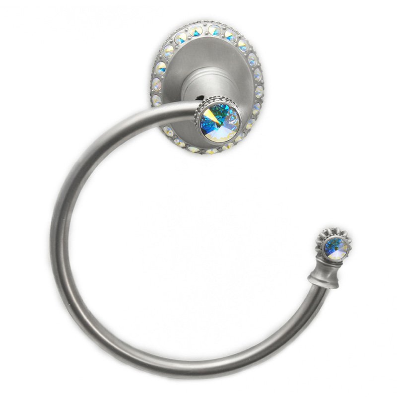 Towel Ring Right Large Backplate in Satin with Jet Crystal