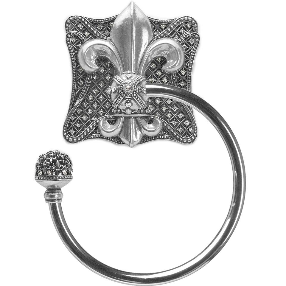 Large Towel Ring with Swarovski Crystals Left Large Backplate in Jet with Crystal