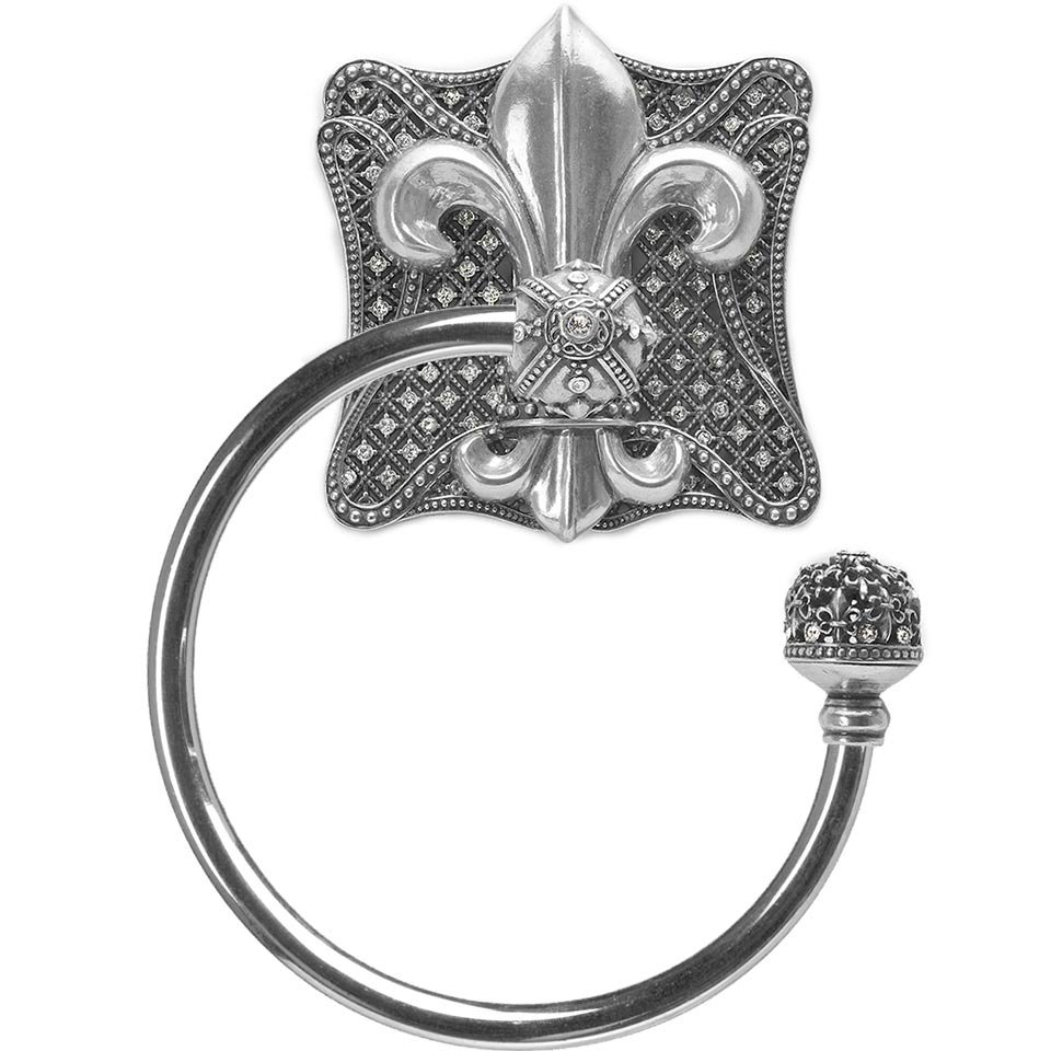 Large Towel Ring with Swarovski Crystals Right Large Backplate in Platinum with Crystal