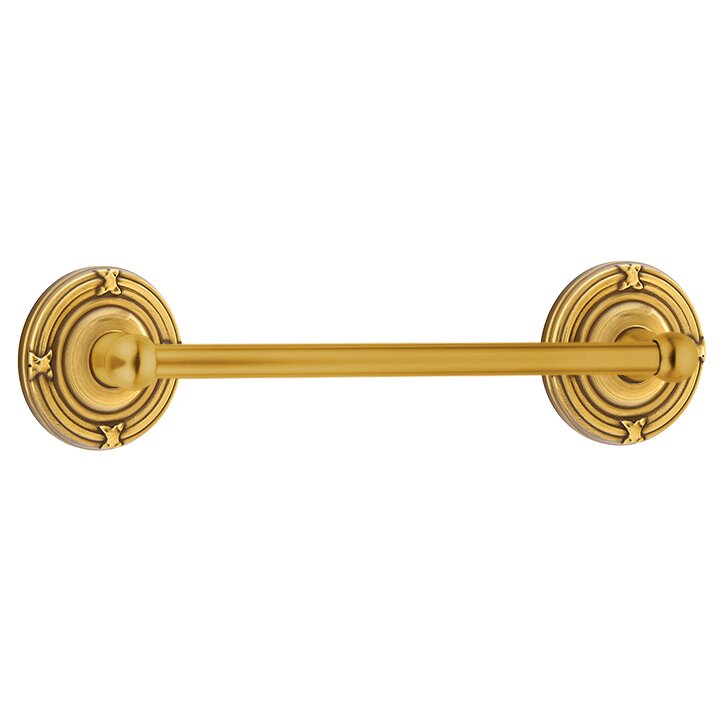 12" Single Towel Bar with Ribbon & Reed Rose in French Antique Brass