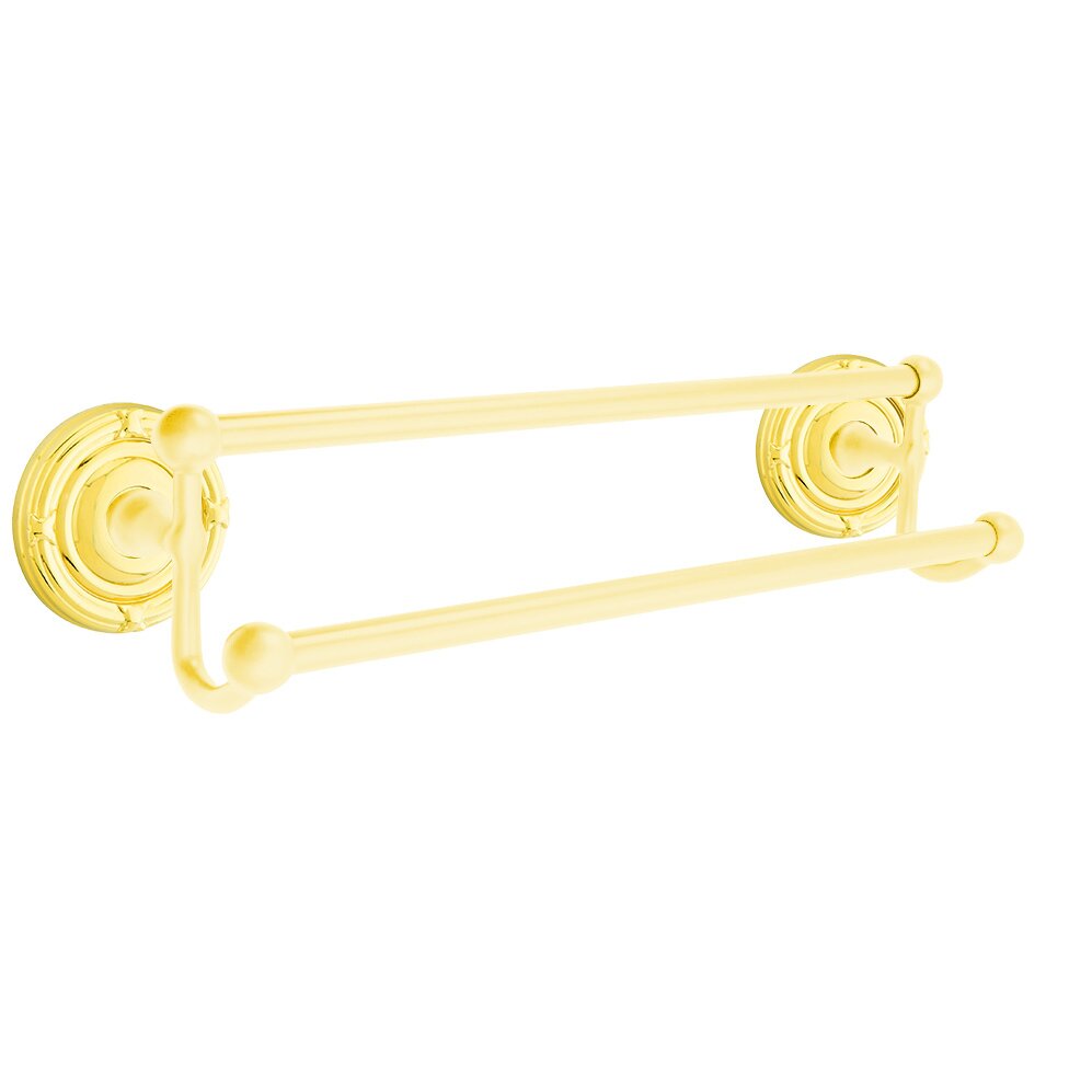 18" Double Towel Bar with Ribbon & Reed Rose in Lifetime Brass