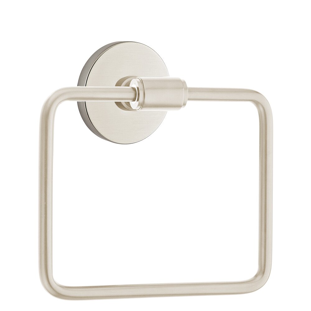 Transitional Brass Towel Ring with Small Disc Rosette in Satin Nickel