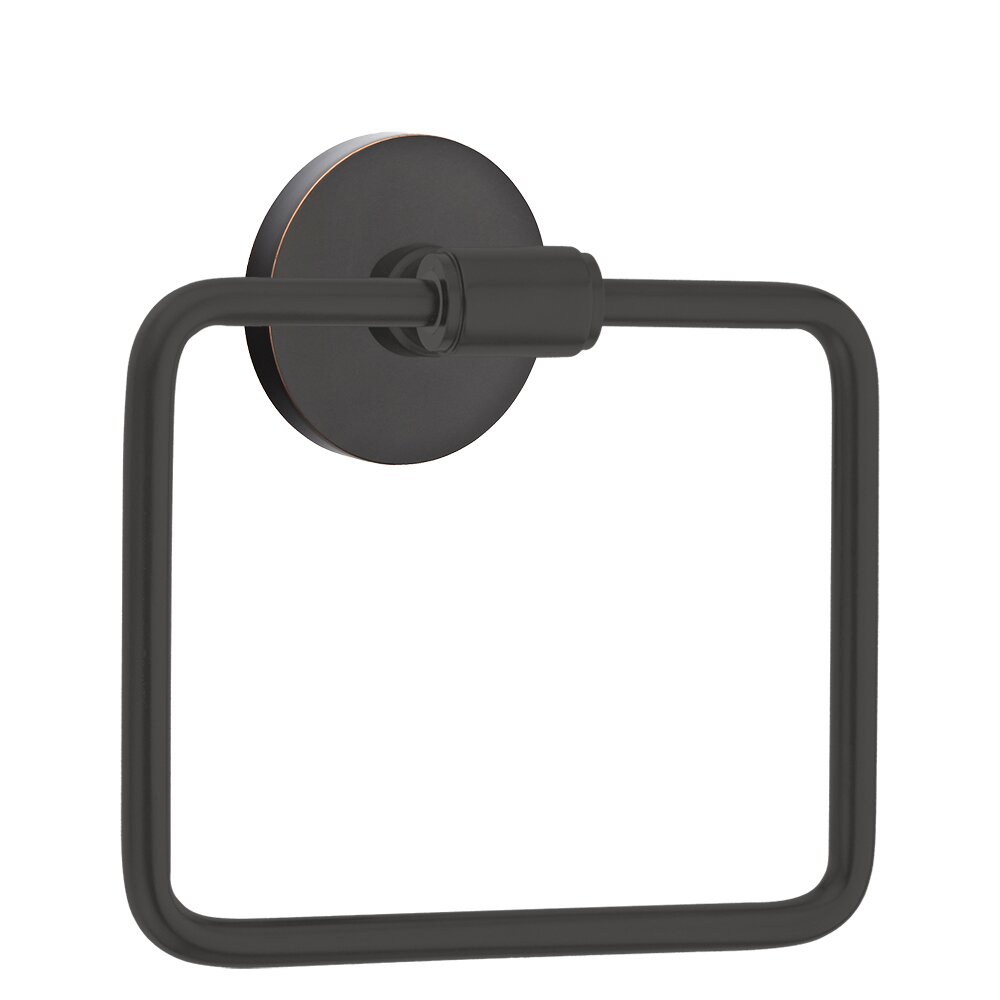 Transitional Brass Towel Ring with Disk Rosette in Oil Rubbed Bronze