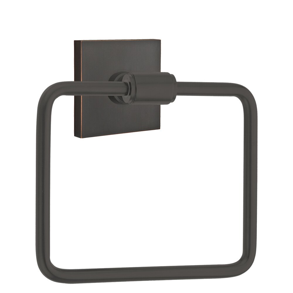 Transitional Brass Towel Ring with Square Rosette in Oil Rubbed Bronze