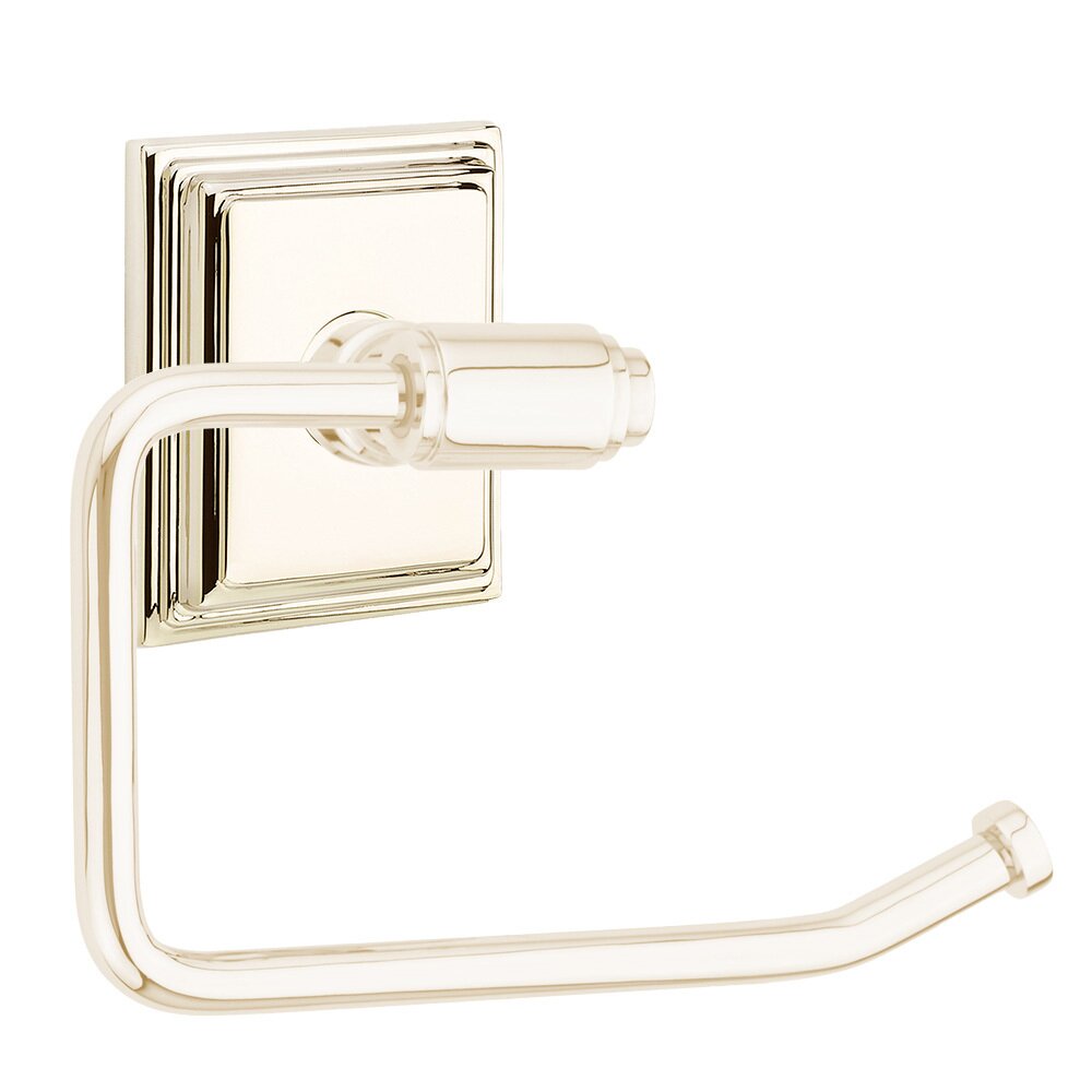 Transitional Brass Toilet Paper Holder with Wilshire Rosette in Lifetime Polished Nickel