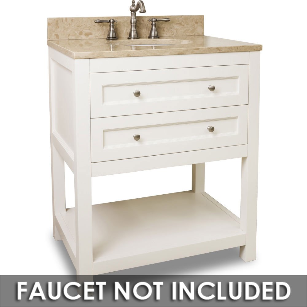 Vanity 30" x 22" x 36" in Cream White with Brown/Tan Top