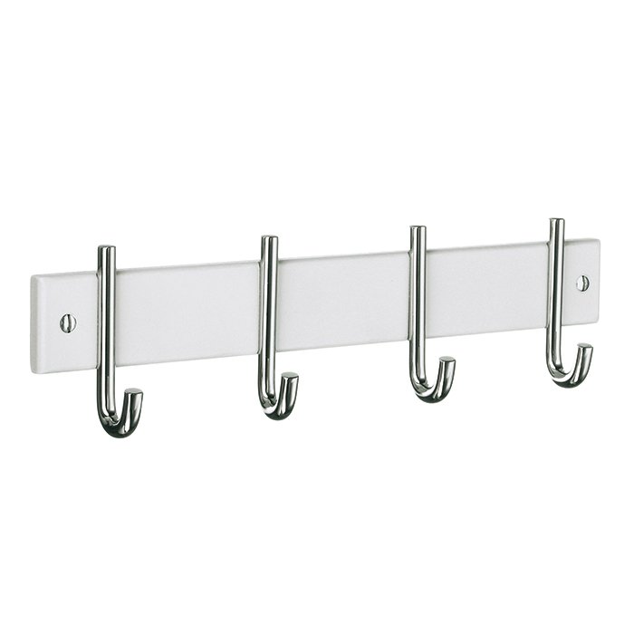 Profile Quadruple Coat Rack in White Wood and Chrome Stainless Steel