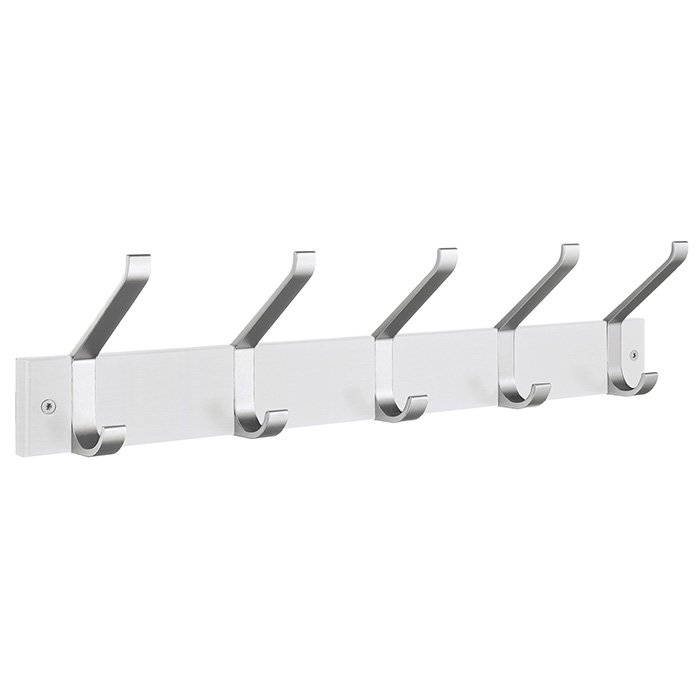Profile Five Hook Coat and Hat Rack in White Wood and Satin Aluminum