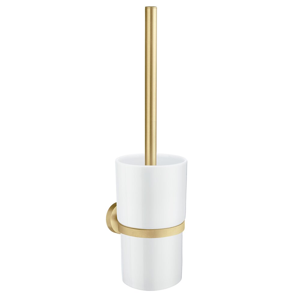 Porcelain Toilet Brush With Holder in Brushed Brass