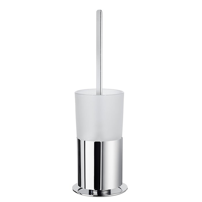 Outline Toilet Brush With Frosted Glass Container in Polished Chrome With Frosted Glass