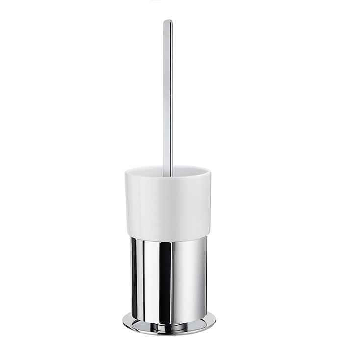 Outline Toilet Brush With Porcelain Glass Container in Polished Chrome With White Porcelain