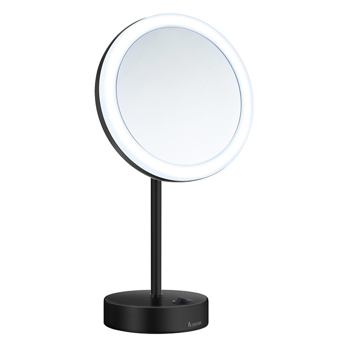 Outline Freestanding LED Dual-Lighted 5x Shaving/Make-Up Mirror (Warm/Cool Lighted) in Matte Black