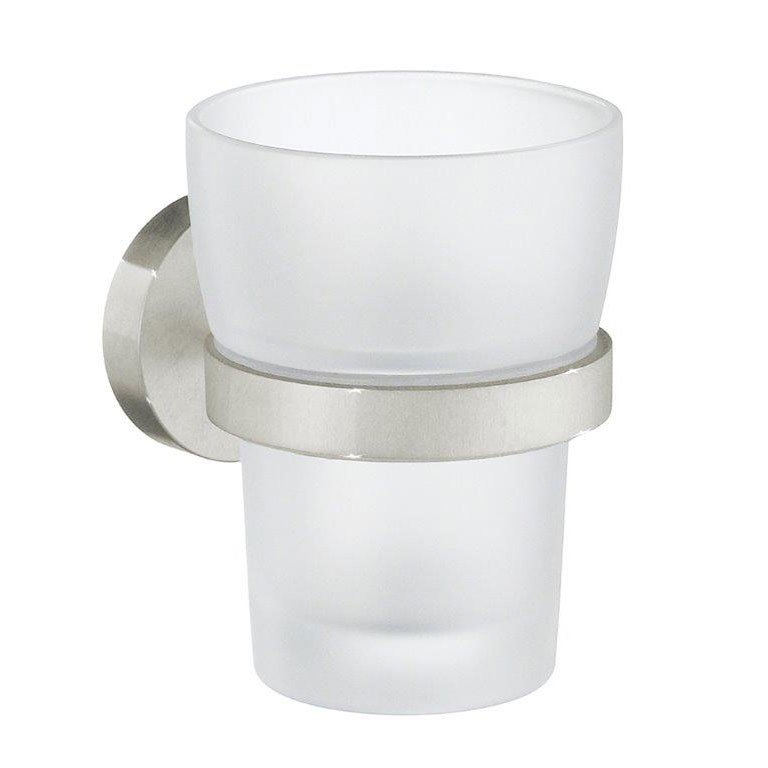 Holder with Frosted Glass Tumbler Brushed Nickel