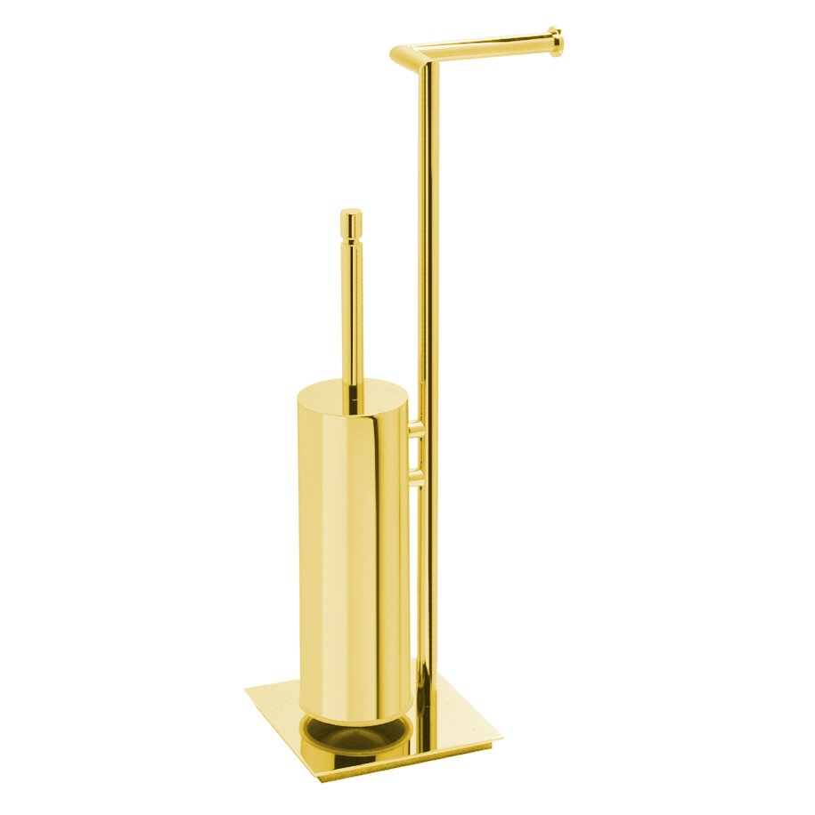 Freestanding Toilet Brush with Spare Roll Holder in Unlacquered Brass