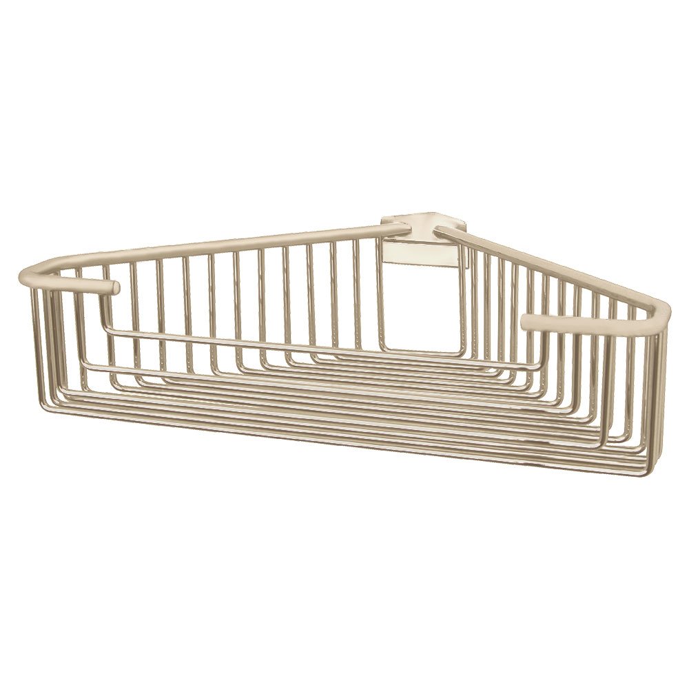 Large Detachable Corner Wire Soap Basket with Round Rungs in Satin Nickel