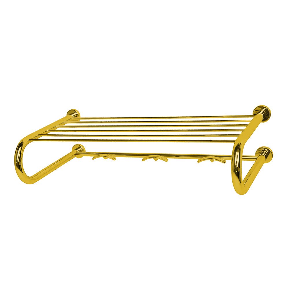Towel Rack with Hooks in Unlacquered Brass