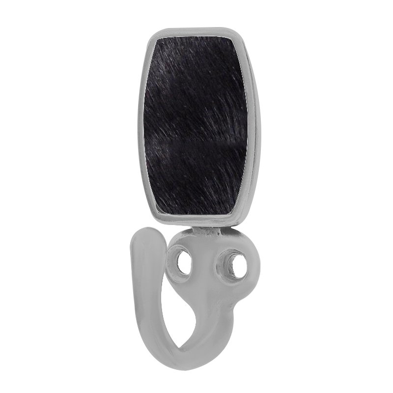 Single Hook with Insert in Satin Nickel with Black Fur Insert