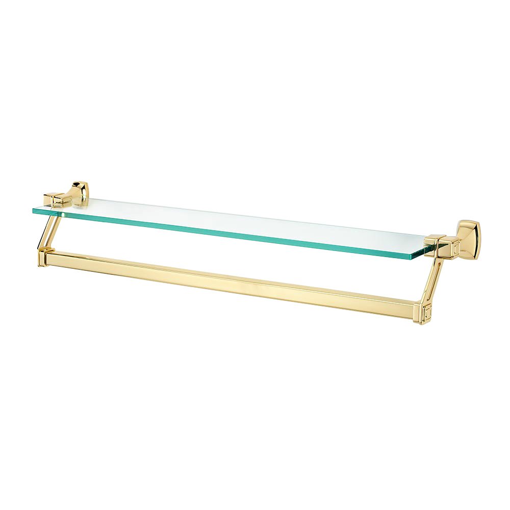 25" Glass Shelf With Towel Bar in Polished Brass