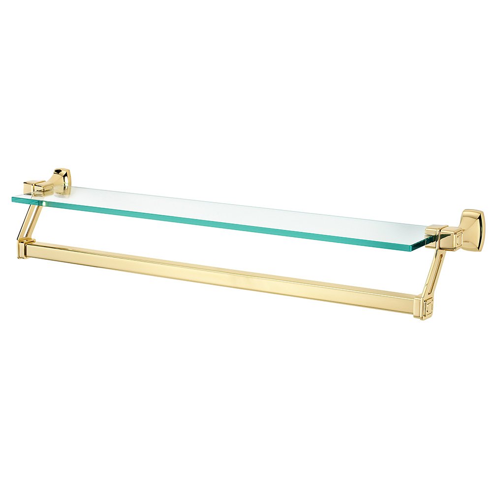 25" Glass Shelf With Towel Bar in Unlacquered Brass