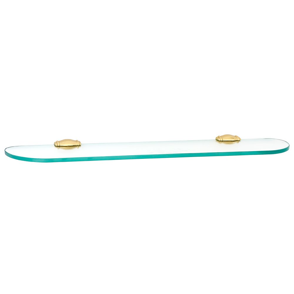 24" Glass Shelf With Brackets in Unlacquered Brass