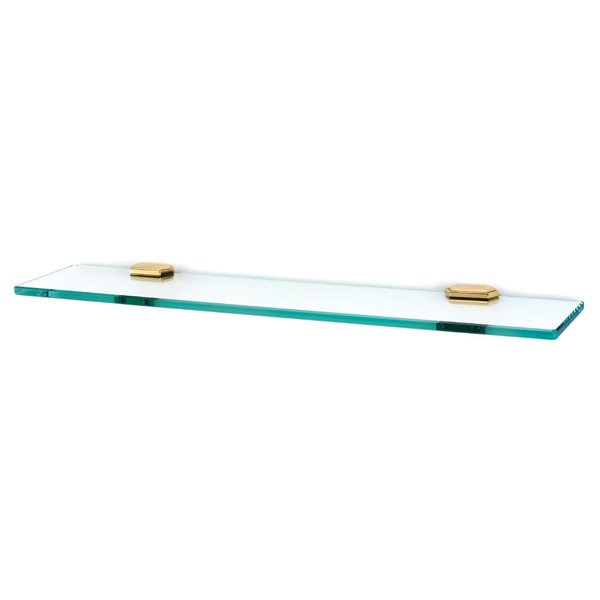 24" Glass Shelf with Brackets in Unlacquered Brass