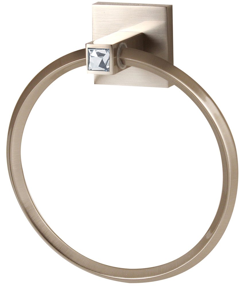 Solid Brass Swarovski Crystal 6" Towel Ring in Satin Nickel