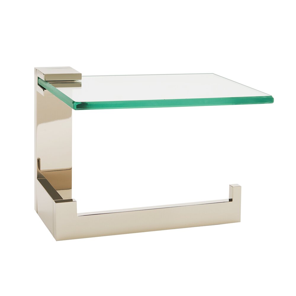 Right Hand Single Post Tissue Holder W/ Glass Shelf In Polished Nickel