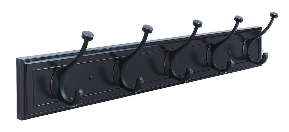 27" Quintuple Hook Beveled Rack in Oil Rubbed Bronze/Mahogany
