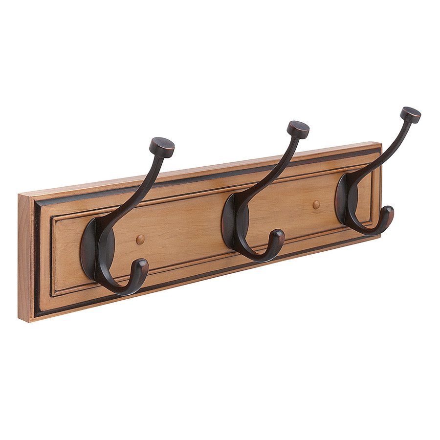 18" Triple Hook Rack in Honey Pine and Oil Rubbed Bronze