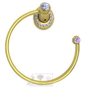 Towel Ring Right Small Backplate in Satin Gold with Aurora Boreal Crystal