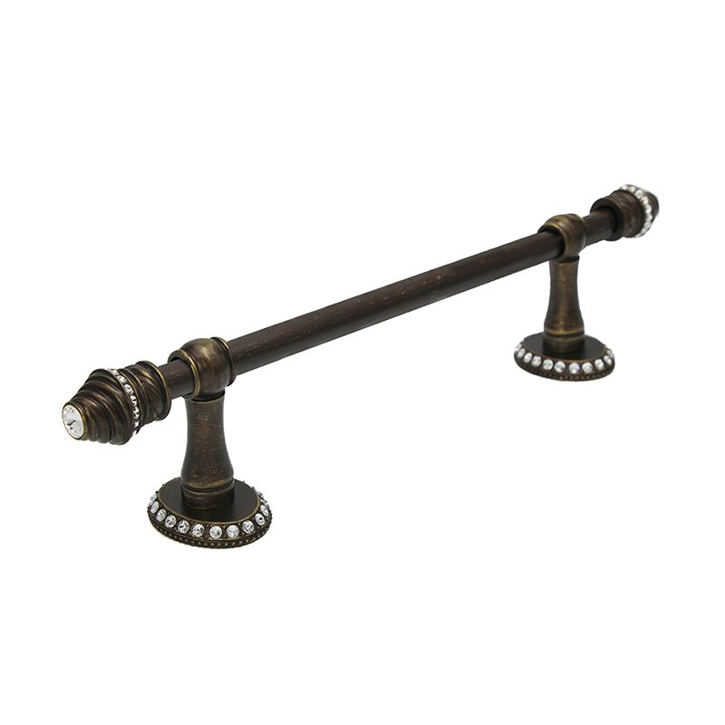 16" Centers Towel Bar with 5/8" Thick Smooth Center & 80 Rivoli Swarovski Elements in Antique Brass with Crystal