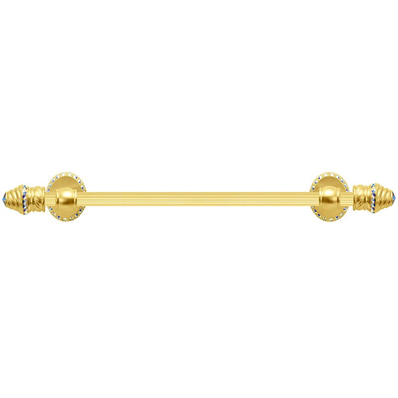 16" Centers Towel Bar With 80 Rivoli Swarovski Crystals With 5/8" Reeded Center In Satin Gold
