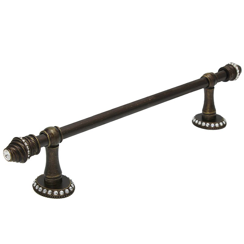 36" Centers Towel Bar with 5/8" Thick Smooth Center & 80 Rivoli Swarovski Elements in Antique Brass with Crystal