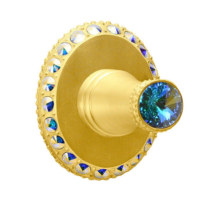 Robe Hook with Large Backplate in Satin Gold with Aurora Boreal Crystal