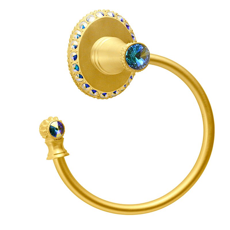 Smooth Towel Ring Left Large Backplate in Satin Gold with Aurora Boreal Crystal