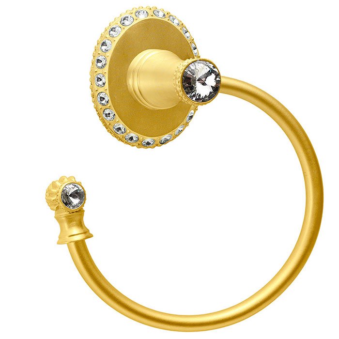 Smooth Towel Ring Left Large Backplate in Satin Gold with Crystal