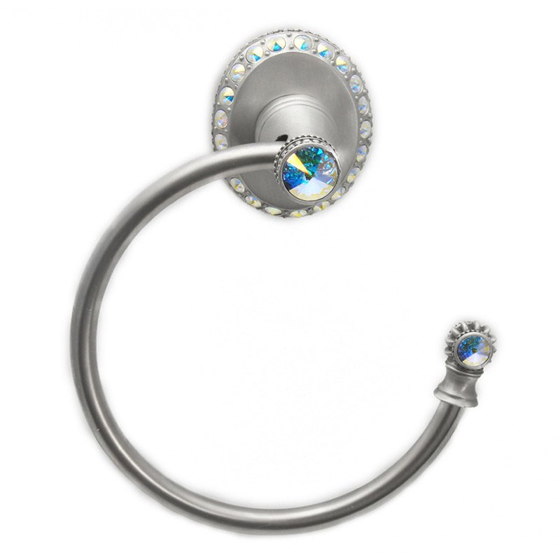 Smooth Towel Ring Right Large Backplate in Satin with Aurora Boreal Crystal