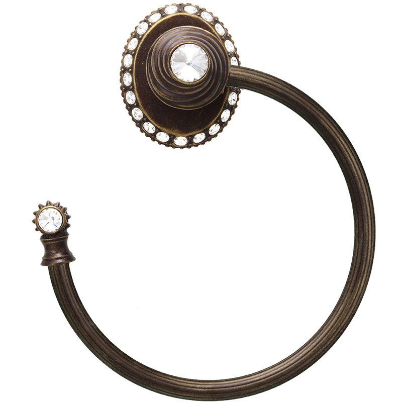 Large Swing Towel Reeded Ring Left With 42 Rivoli Swarovski Crystals In Oil Rubbed Bronze