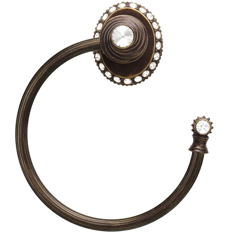 Large Swing Towel Reeded Ring Right With 42 Rivoli Swarovski Crystals In Oil Rubbed Bronze