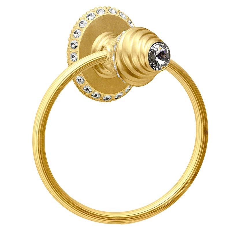 Full Swing Towel Reeded Ring Right With Swarovski Crystals In Satin Gold