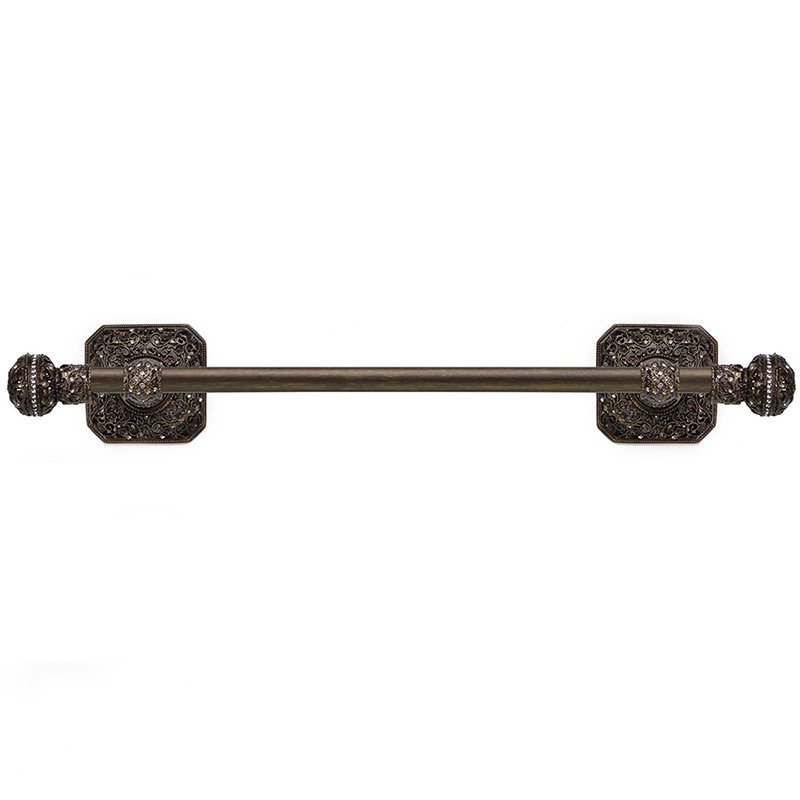 16" Centers Towel Bar with 5/8" Thick Smooth Center & 350 Swarovski Crystal Elements in Antique Brass with Crystal
