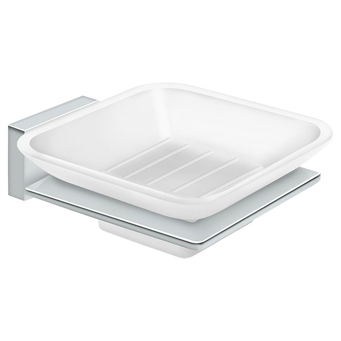 Frosted Glass Soap Dish in Polished Chrome