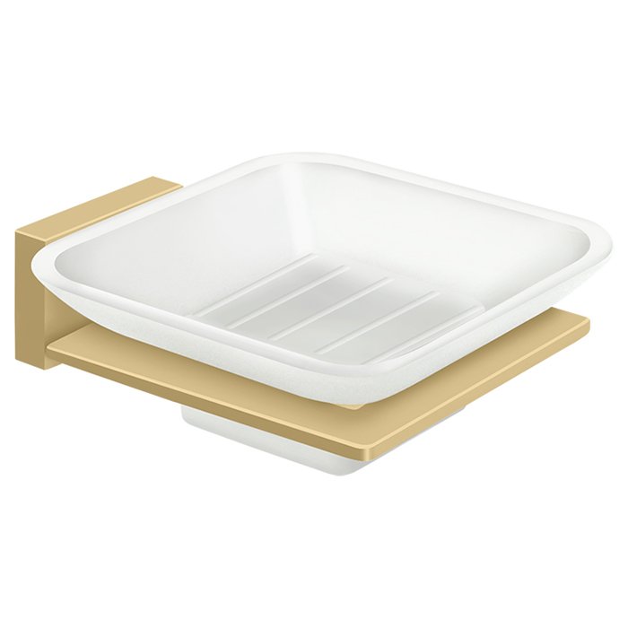 Frosted Glass Soap Dish in Brushed Brass
