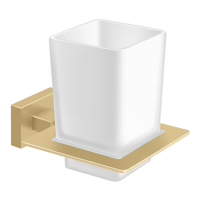 Frosted Glass Tumbler Set in Brushed Brass