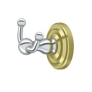 Solid Brass Double Robe Hook in Polished Brass And Polished Chrome
