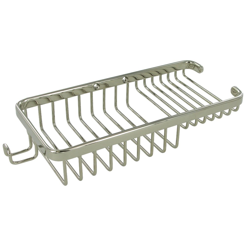 Solid Brass 10" Rectangular Combination Wire Basket with Hook in Polished Nickel