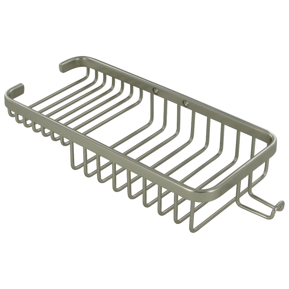 Solid Brass 10" Rectangular Combination Wire Basket with Hook in Brushed Nickel