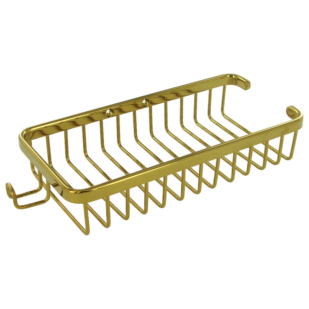 Solid Brass 10" Rectangular Wire Basket with Hook in PVD Brass